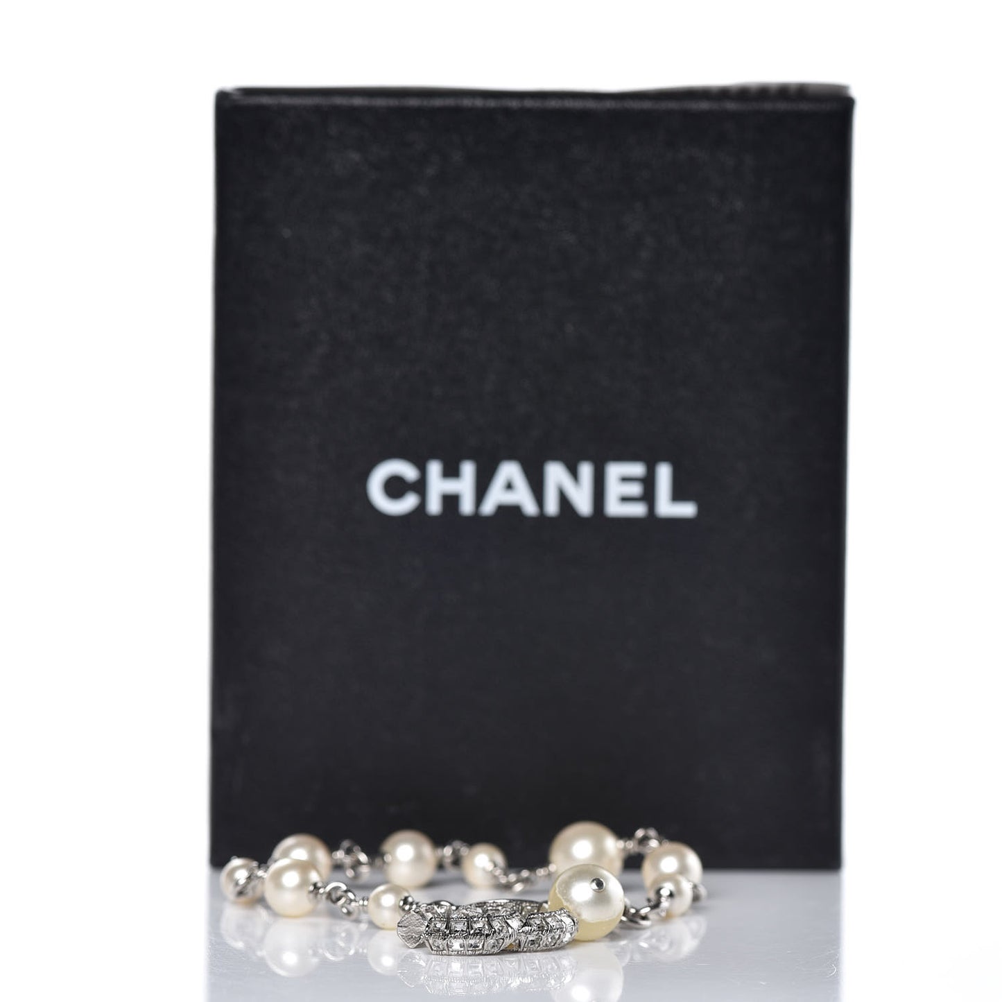 Baguette Crystal Pearl CC Bracelet Silver