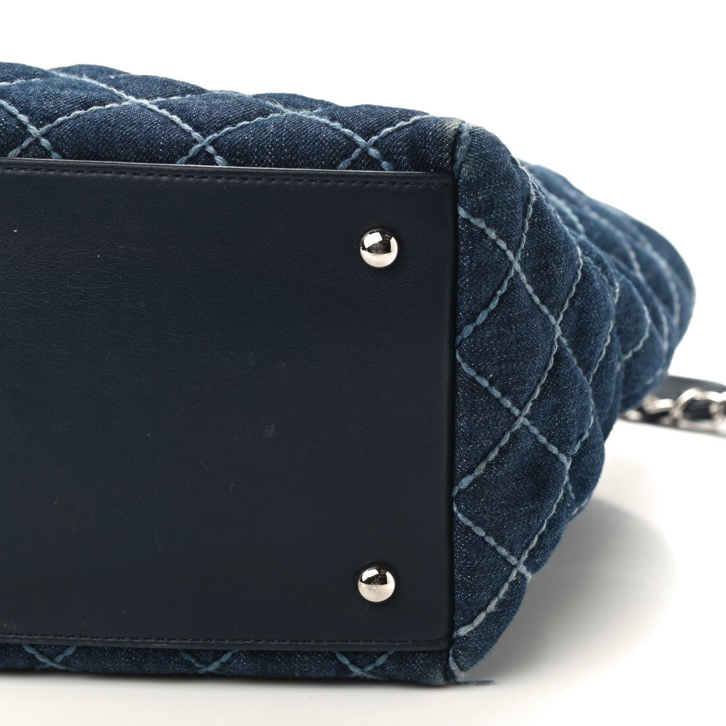 Denim Quilted Medium Coco Handle Shopping Tote Blue