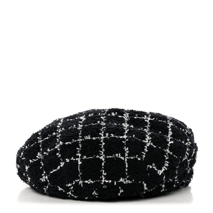 Chanel Tweed Beret Hat M Black White 1 of 8