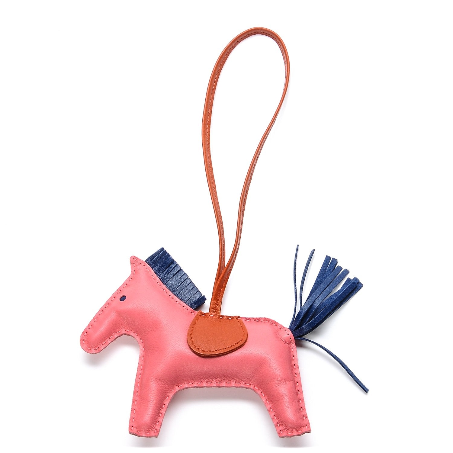 Hermes Milo Lambskin Grigri Rodeo Horse Bag Charm MM Rose Azalee Cornaline Bleu De Malte 1 of 3
