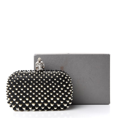 Alexander McQueen Pearl Embellished Calfskin Skull Box Clutch Black 8 of 8