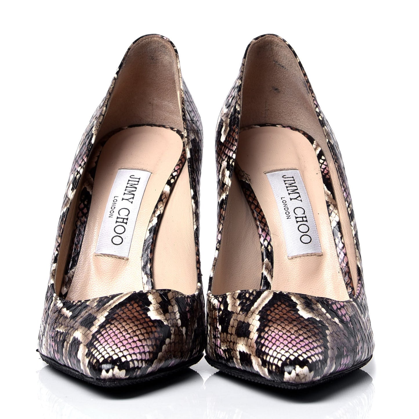 Calfskin Snakeskin Embossed Romy 100 Pumps 38 Blush Mix