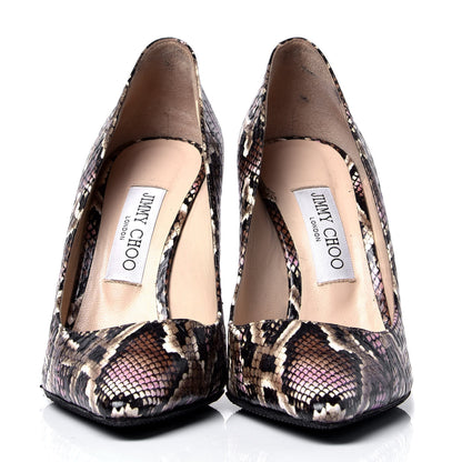 Jimmy Choo Calfskin Snakeskin Embossed Romy 100 Pumps 38 Blush Mix 2 of 6