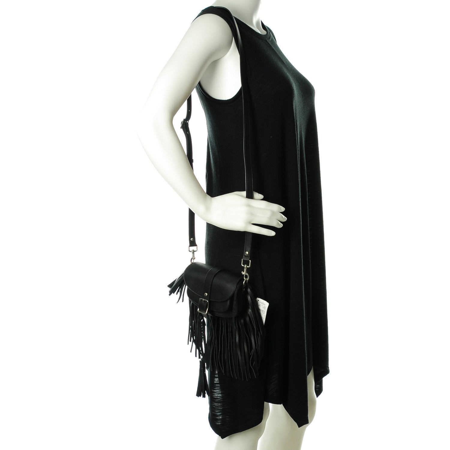 Saint Laurent Calfskin Mini Curved Fringe Saddle Bag Black 2 of 7