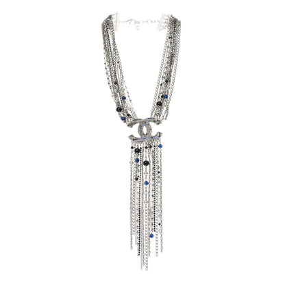 Chanel Beaded Multi Strand CC Necklace Silver Blue 4 of 5