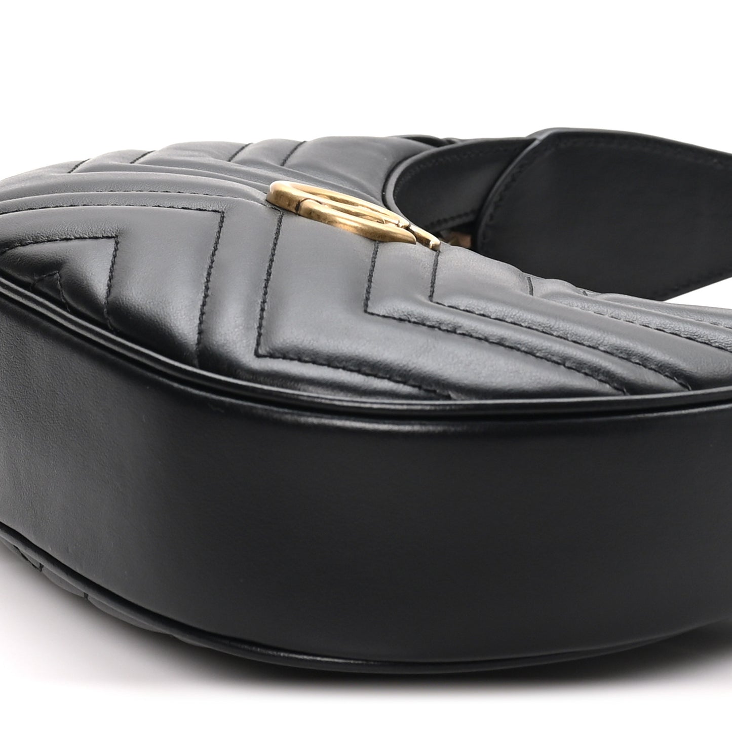 Calfskin Matelasse Chevron Mini GG Marmont Half Moon Hobo Black
