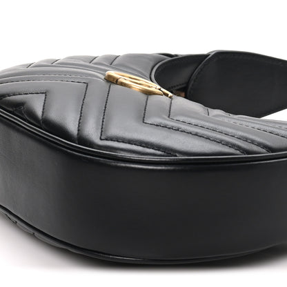 Gucci Calfskin Matelasse Chevron Mini GG Marmont Half Moon Hobo Black 9 of 9