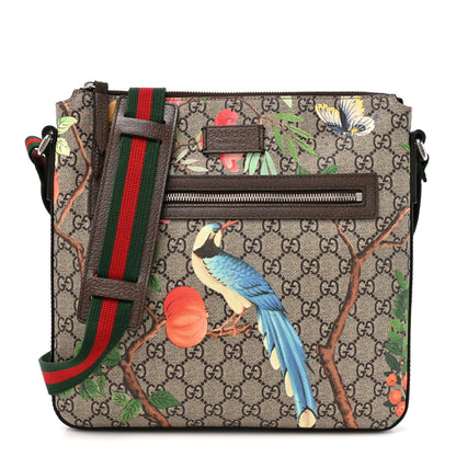 Gucci GG Supreme Monogram Tian Web Medium Flat Messenger Beige Multicolor New Acero 1 of 15