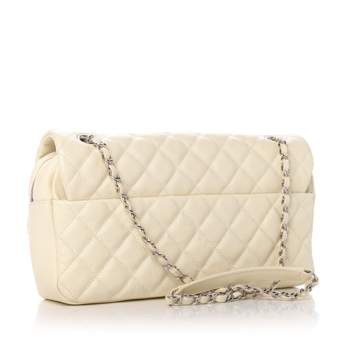 Caviar Quilted Jumbo Easy Flap Dark White
