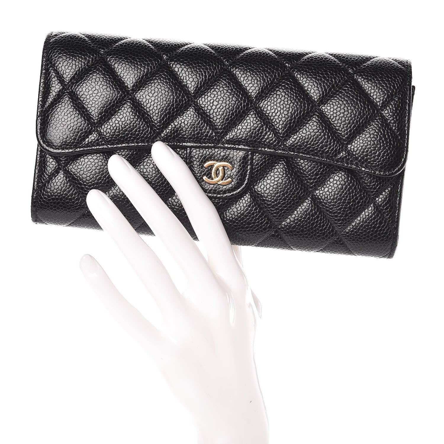 Chanel Caviar Quilted Large Gusset Flap Wallet Black 1 of 8
