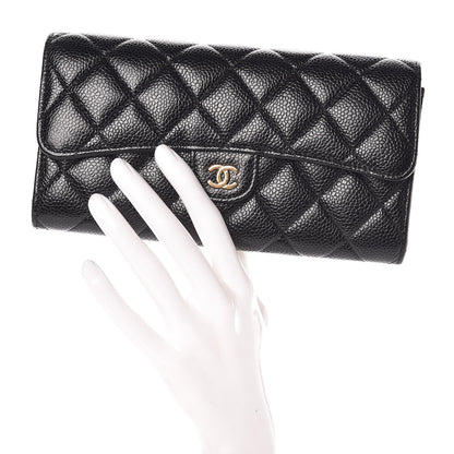 Chanel Caviar Quilted Large Gusset Flap Wallet Black 1 of 8