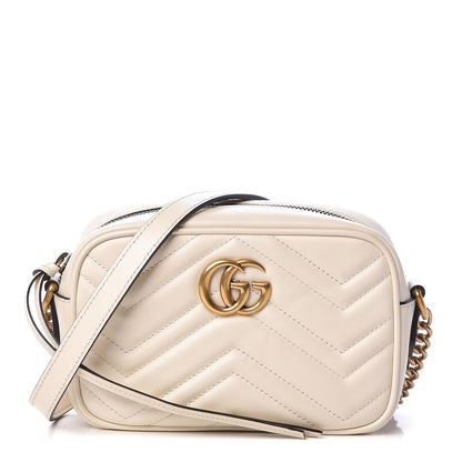 Gucci Calfskin Matelasse Mini GG Marmont Chain Shoulder Bag White 1 of 10
