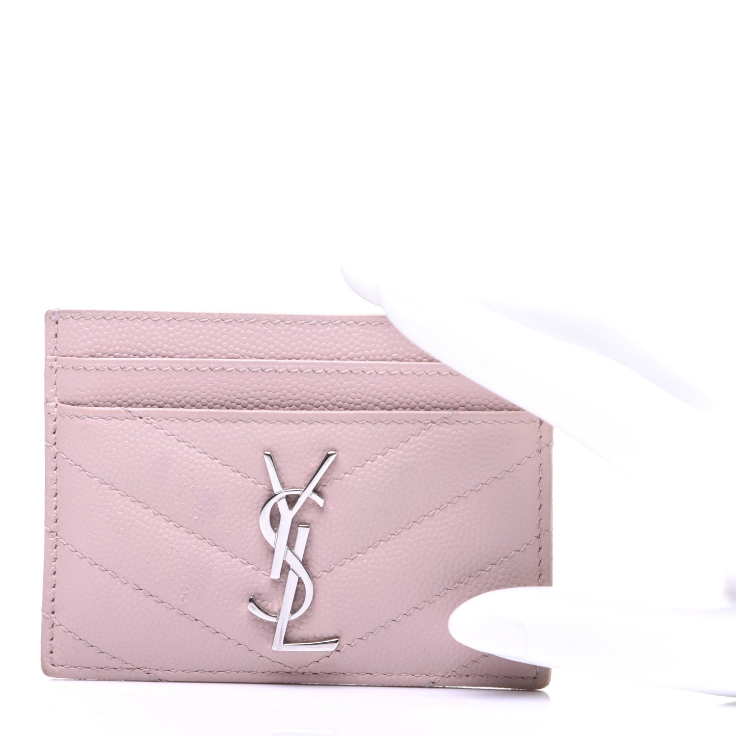 Saint Laurent Grain De Poudre Matelasse Chevron Monogram Credit Card Case Pale Pink 4 of 22