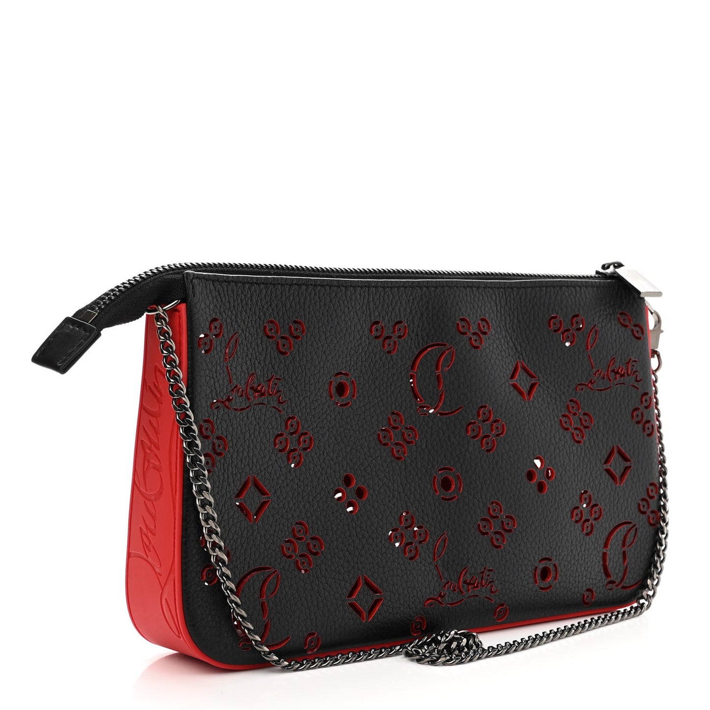 Calfskin Loubinthesky Perforated Shoulder Bag Black