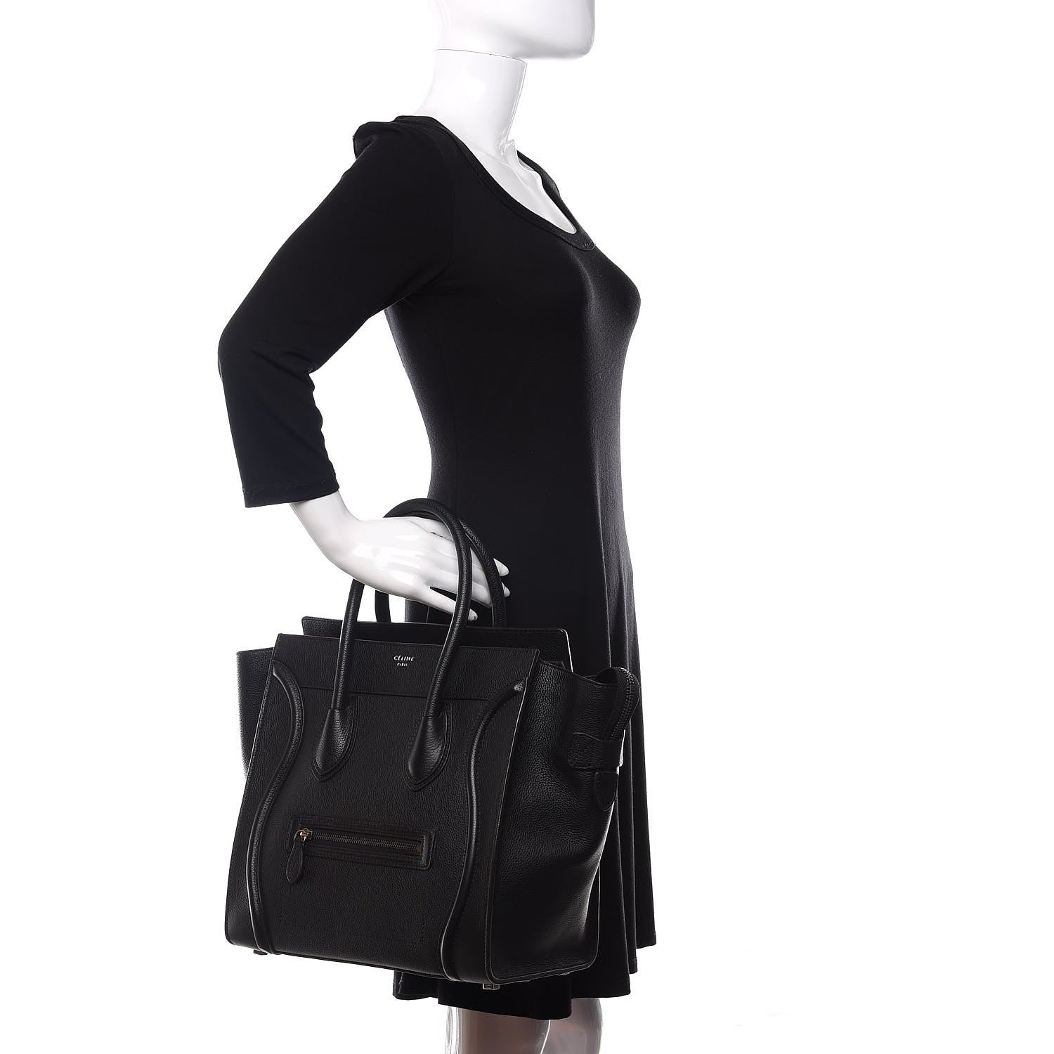 Celine Drummed Calfskin Mini Luggage Black 2 of 10