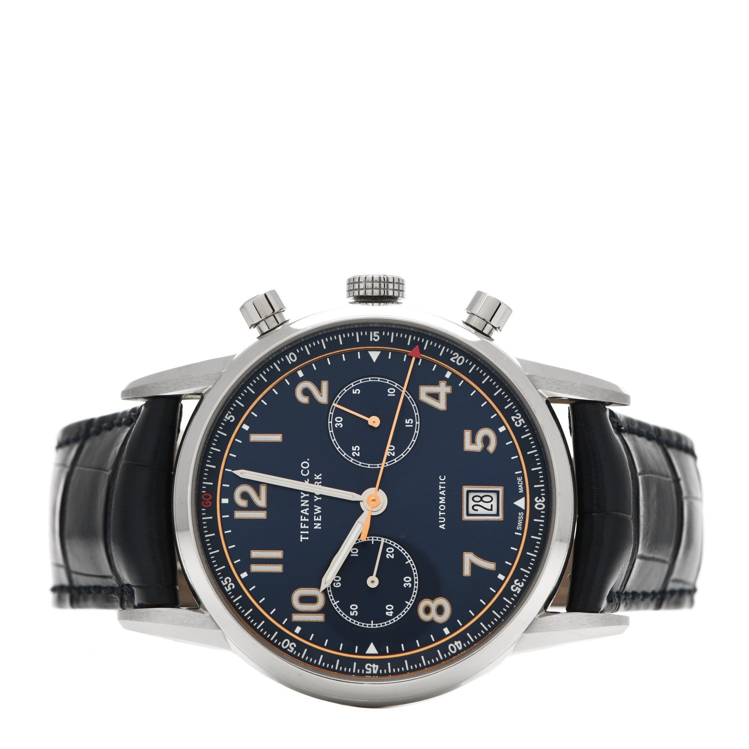 Tiffany Stainless Steel Alligator 42mm CT60 Chronograph Automatic Watch Blue 2 of 6