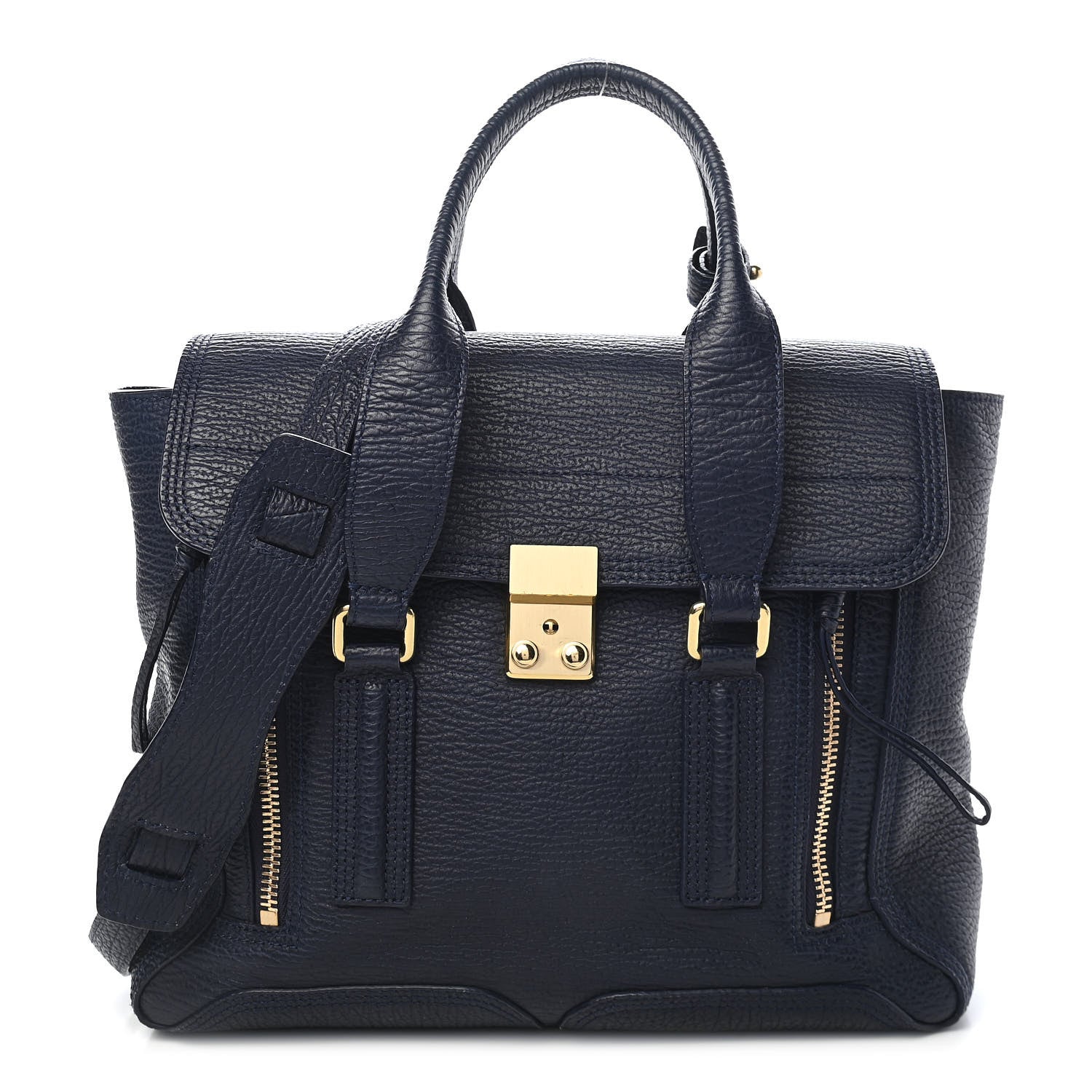 3.1 Phillip Lim Textured Calfskin Medium Pashli Satchel Ink 1 of 9