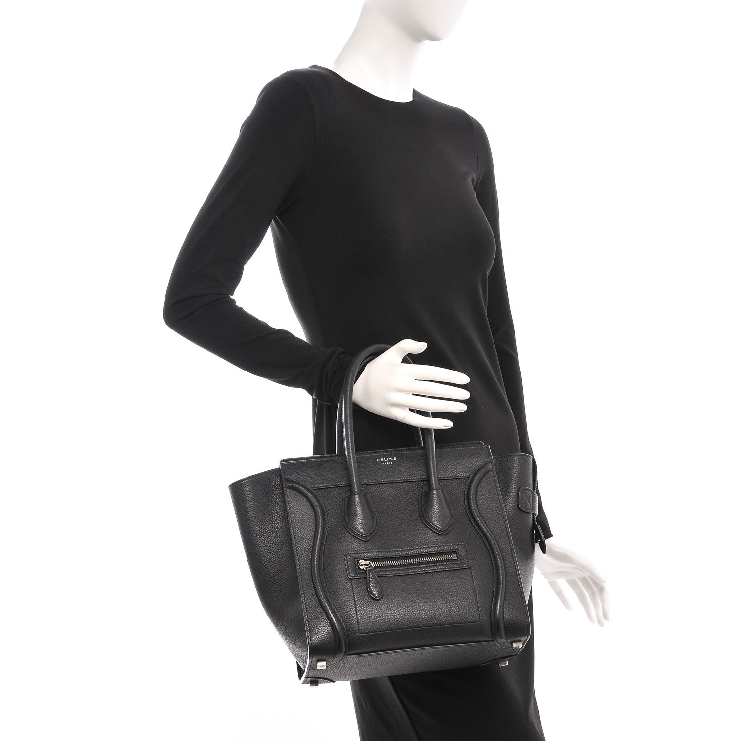 Celine Drummed Calfskin Micro Luggage Black 2 of 6