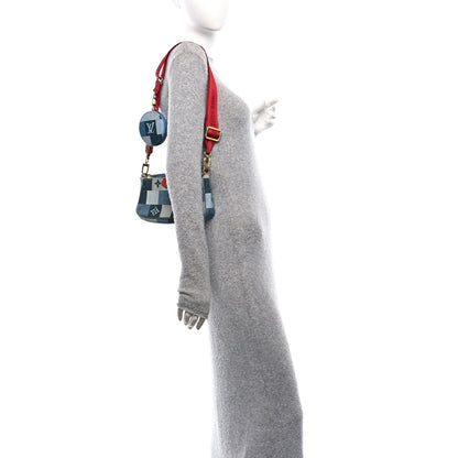 Louis Vuitton Denim Damier Monogram Patchwork Multi Pochette Accessories Blue Rouge 2 of 11