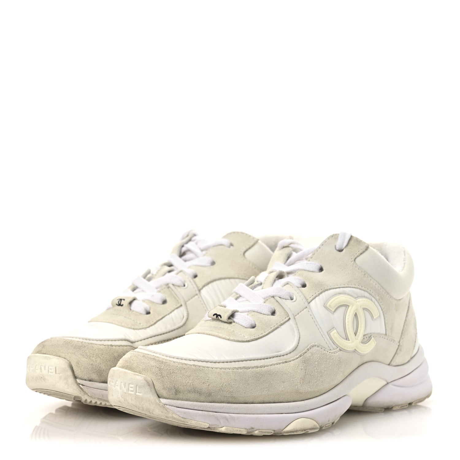Chanel Suede Calfskin Fabric CC Sneakers 39 White 4 of 14