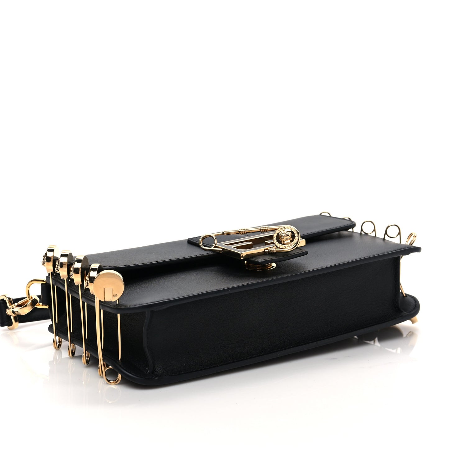 X VERSACE Vitello Seta Fendace Brooch Baguette Black