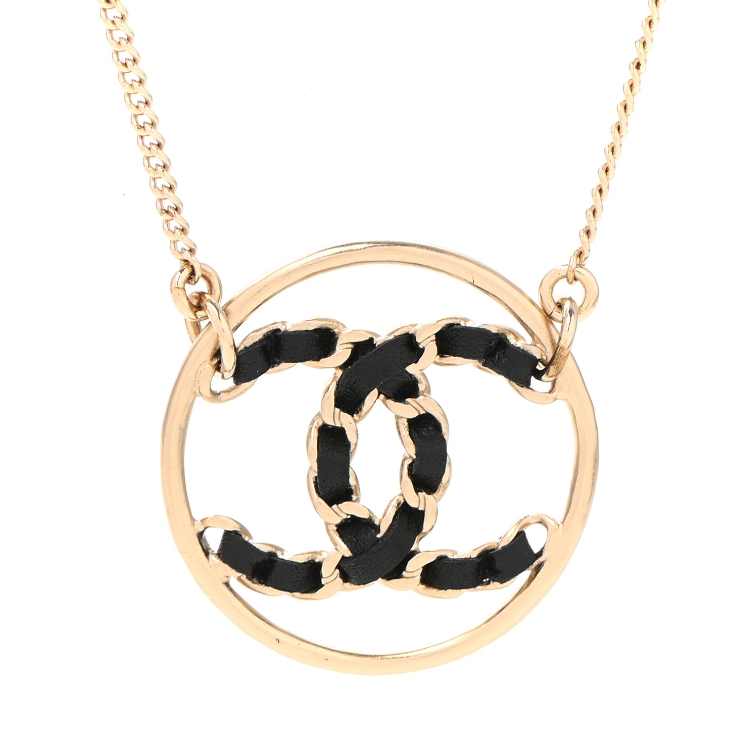Lambskin CC Round Pendant Necklace Gold