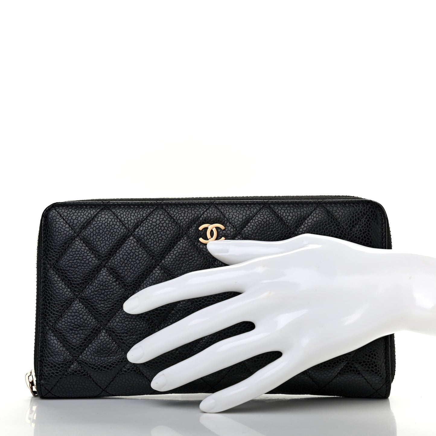 Caviar Quilted Large Gusset Zip Around Wallet Black