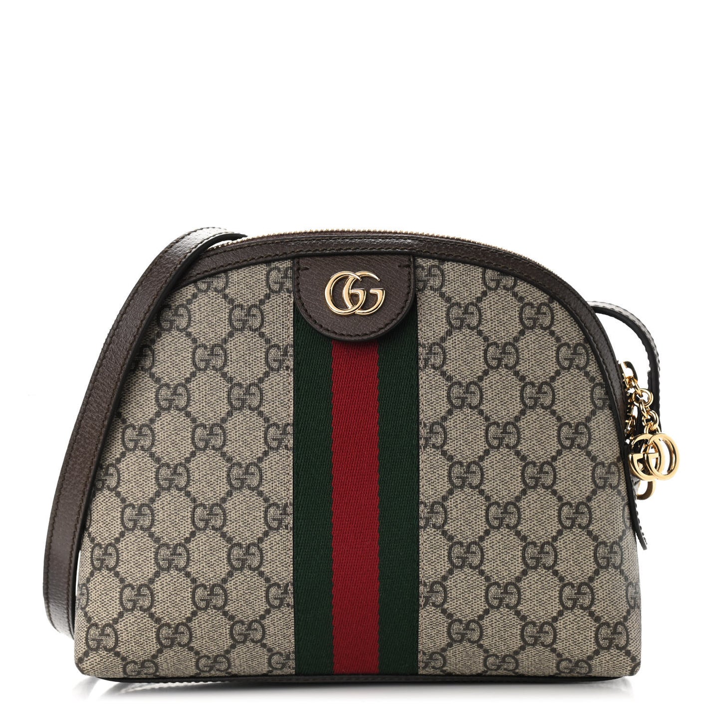 GG Supreme Monogram Textured Dollar Calfskin Web Small Ophidia Dome Shoulder Bag Beige Ebony New Acero