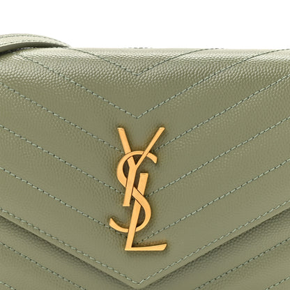 Saint Laurent Grain De Poudre Matelasse Chevron Monogram Envelope Chain Wallet Light Sage 8 of 11