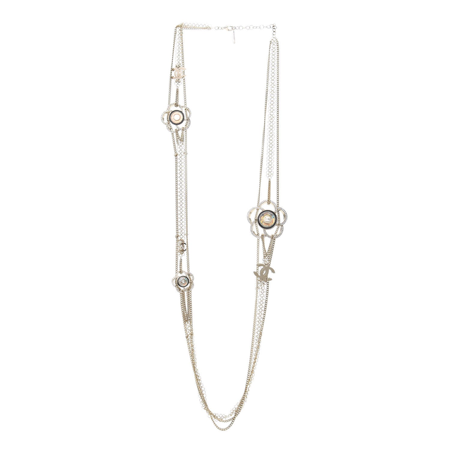 Chanel Resin Crystal CC Camellia Long Necklace Gold 1 of 4