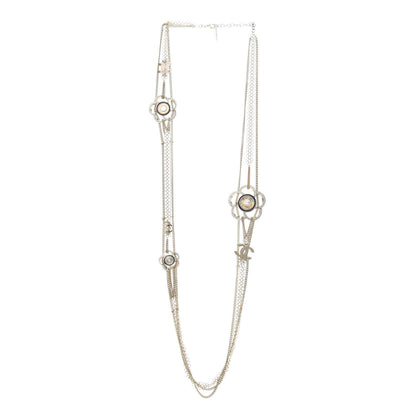Chanel Resin Crystal CC Camellia Long Necklace Gold 1 of 4