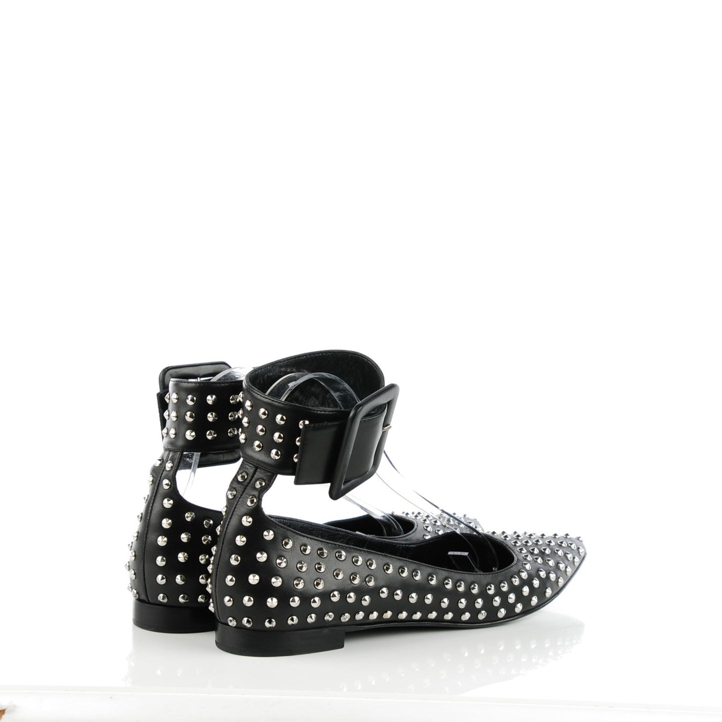 Smooth Calfskin Paris Studded Ankle Ballerina Flats 37.5 Black