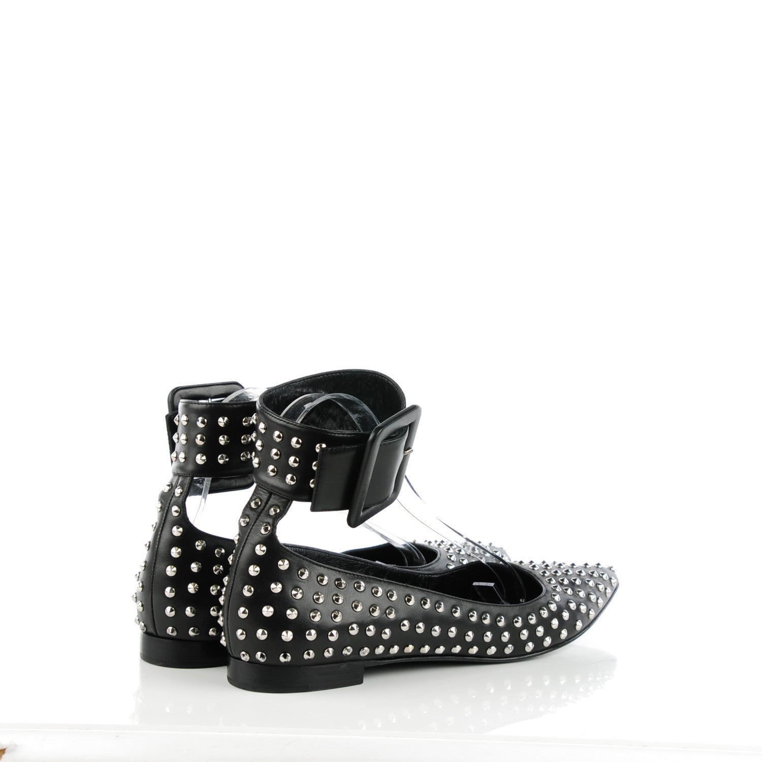 Saint Laurent Smooth Calfskin Paris Studded Ankle Ballerina Flats 37.5 Black 4 of 9