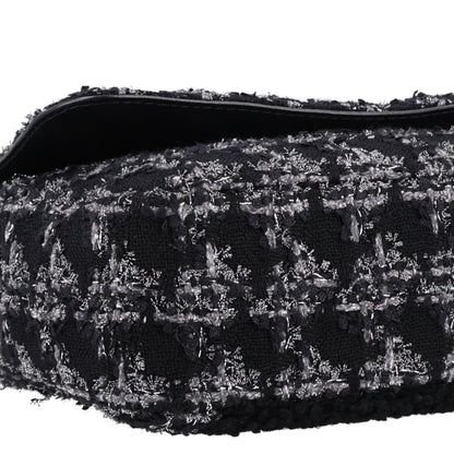 Chanel Shearling Tweed Medium Handle Boy Flap Black Grey 9 of 10