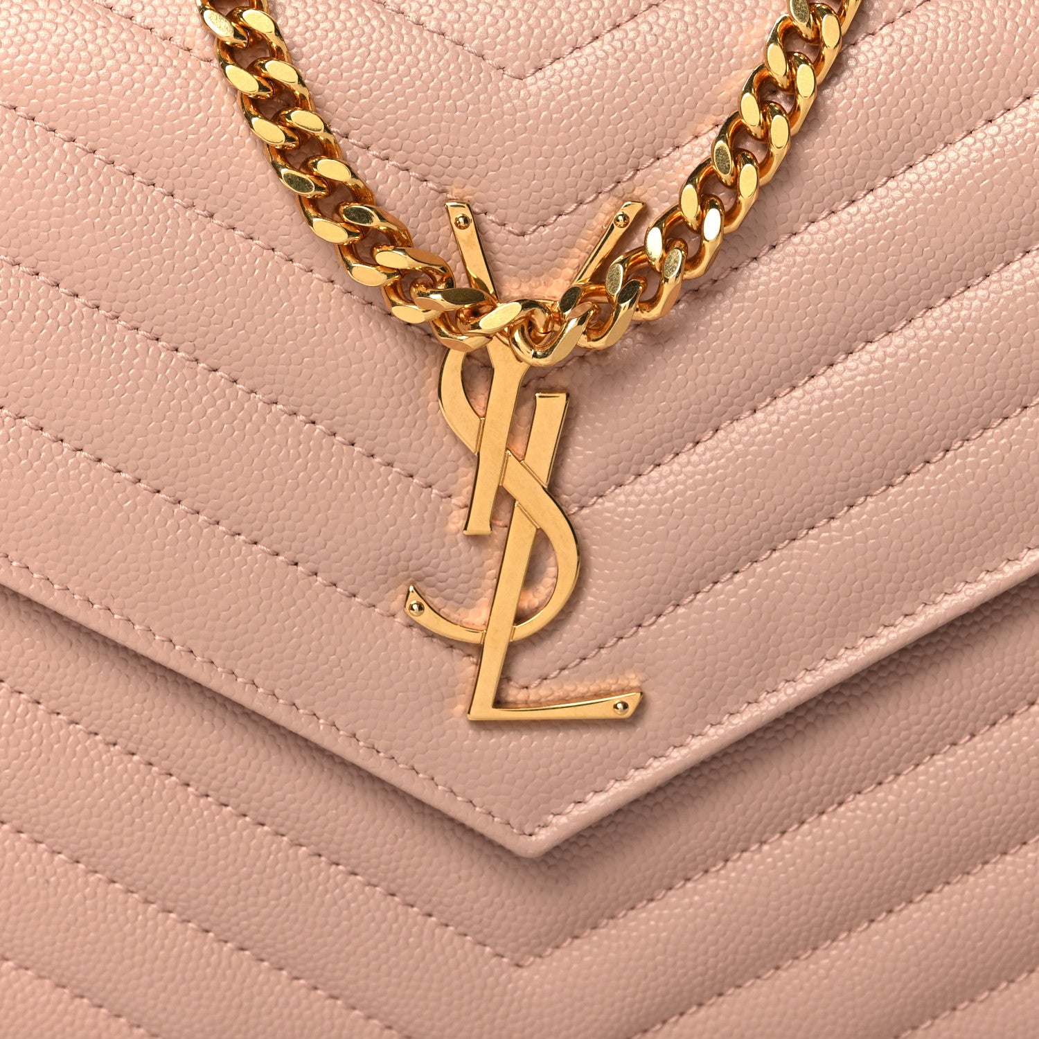 Saint Laurent Grain De Poudre Matelasse Chevron Monogram Chain Wallet Pale Pink 8 of 11