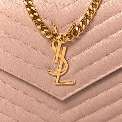 Saint Laurent Grain De Poudre Matelasse Chevron Monogram Chain Wallet Pale Pink 8 of 11