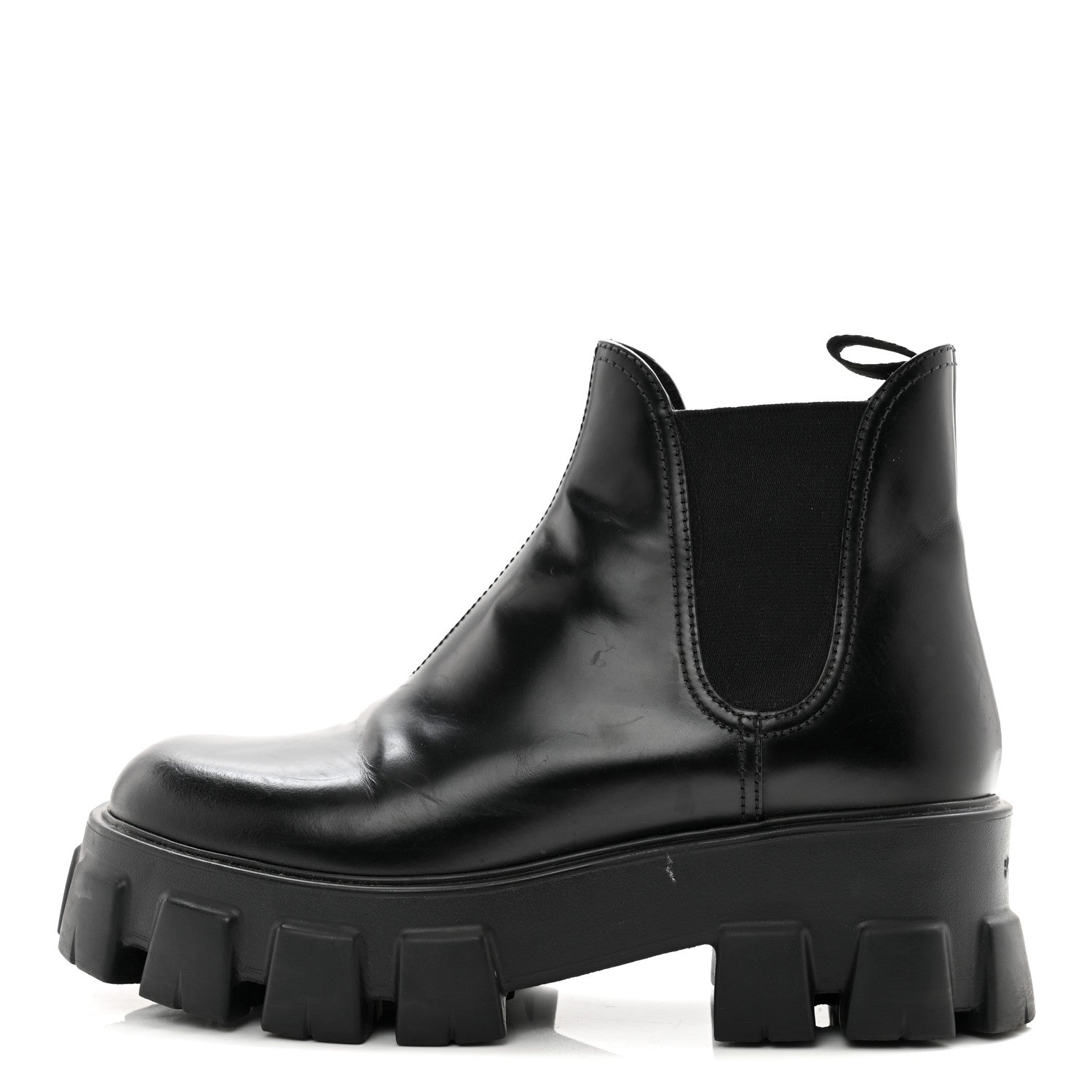 Prada Spazzolato Rois Womens Monolith Chelsea 55mm Ankle Boots 39 Black 1 of 12