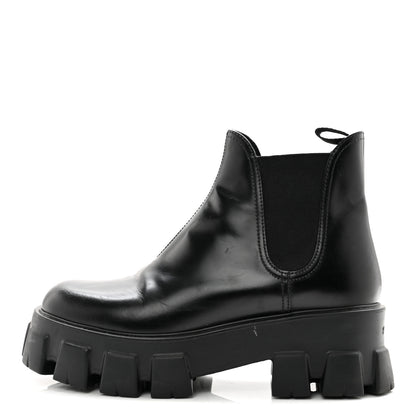 Prada Spazzolato Rois Womens Monolith Chelsea 55mm Ankle Boots 39 Black 1 of 12
