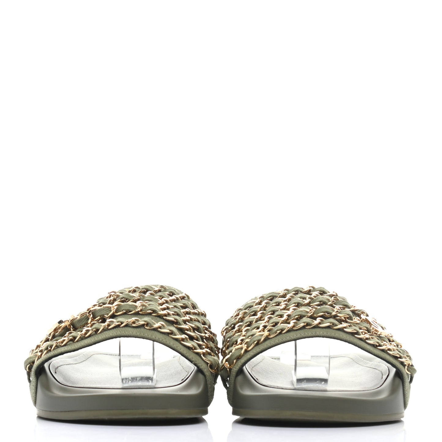 Canvas Chain Flat Sandals 39 Khaki