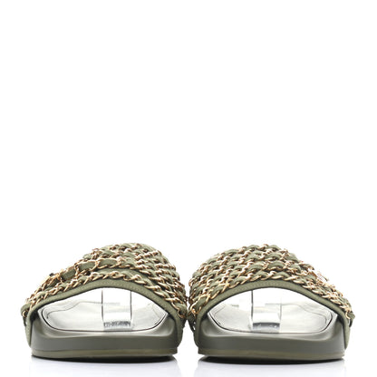 Chanel Canvas Chain Flat Sandals 39 Khaki 3 of 9