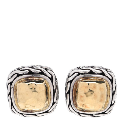 John Hardy Sterling Silver 22K Yellow Gold Classic Chain Square Hammered Stud Earrings 1 of 5
