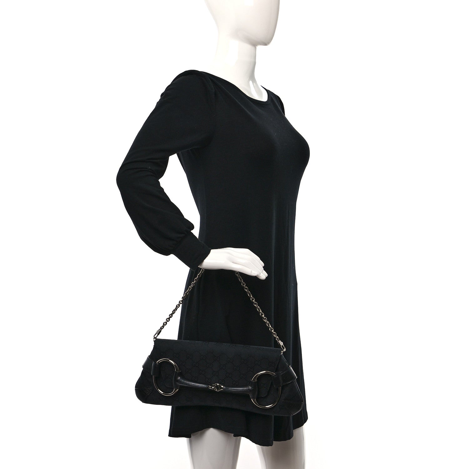 Gucci Monogram Horsebit Chain Clutch Black 2 of 9