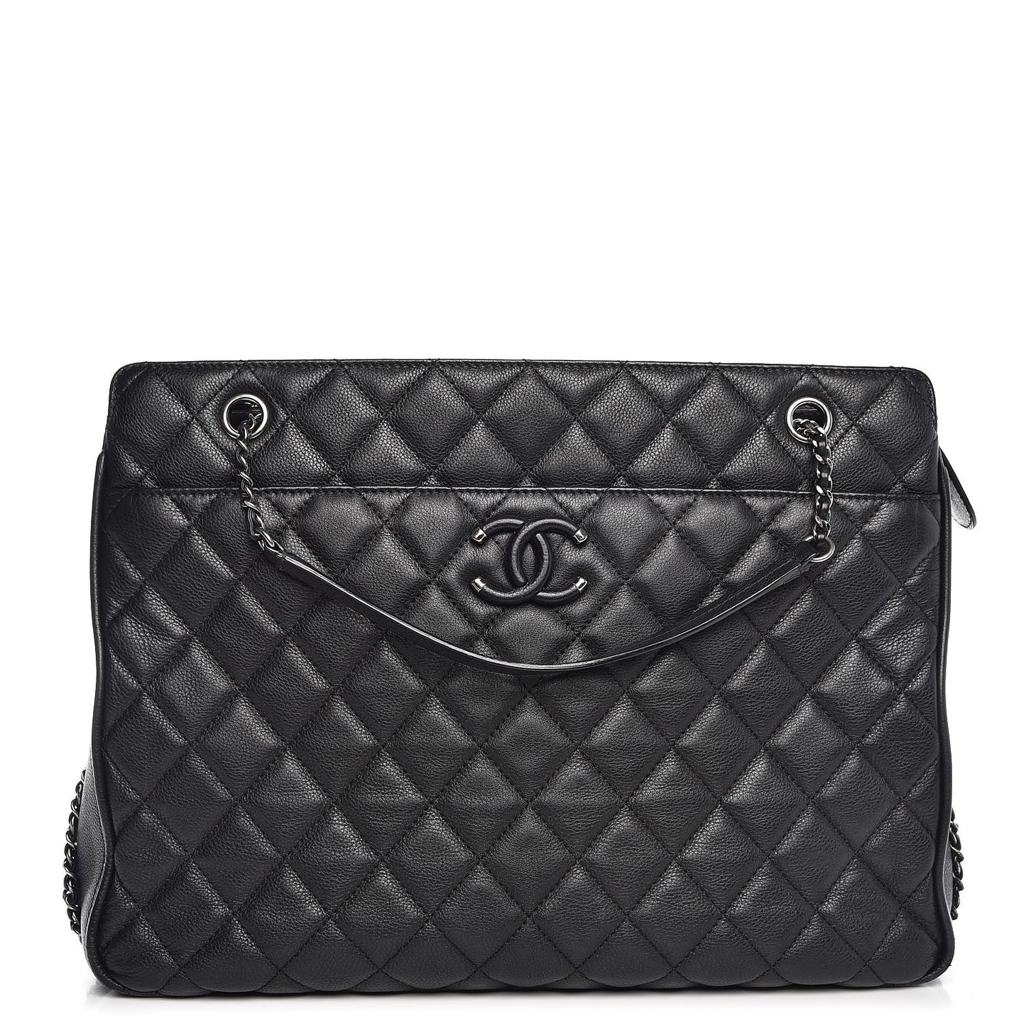 Calfskin Quilted Frame In Chain Tote Black