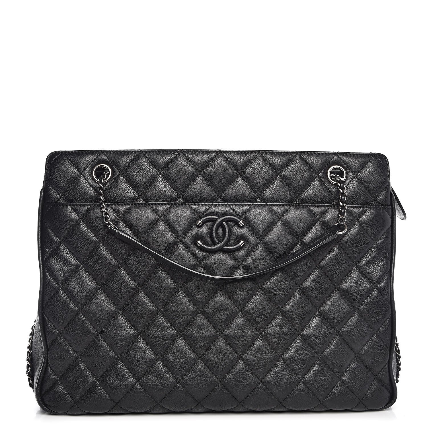 Chanel Calfskin Quilted Frame In Chain Tote Black 1 of 7