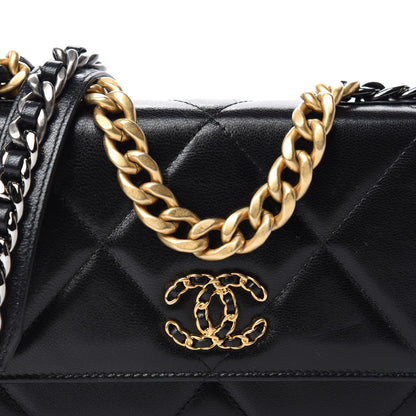 Chanel Goatskin Quilted Chanel 19 Wallet On Chain WOC Black 14 of 14
