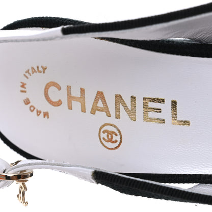 Chanel Canvas Peep Toe Slingback Pumps 39 Black White 7 of 7