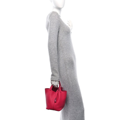 Hermes Taurillon Clemence Monochrome Picotin Lock 18 PM Rose Mexico Rose Mexico 2 of 13