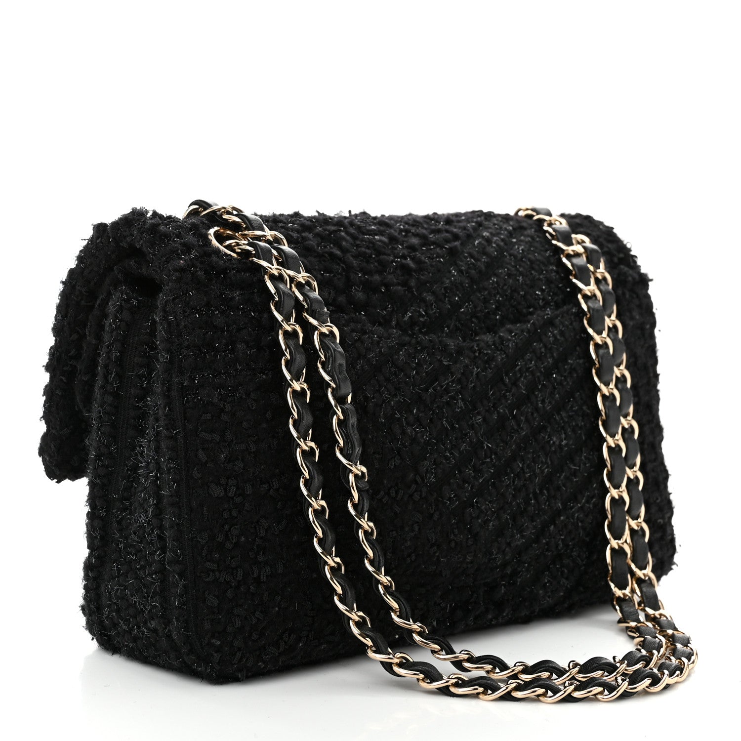 Chanel Tweed Sequin Patchwork Medium Double Flap Black 3 of 10