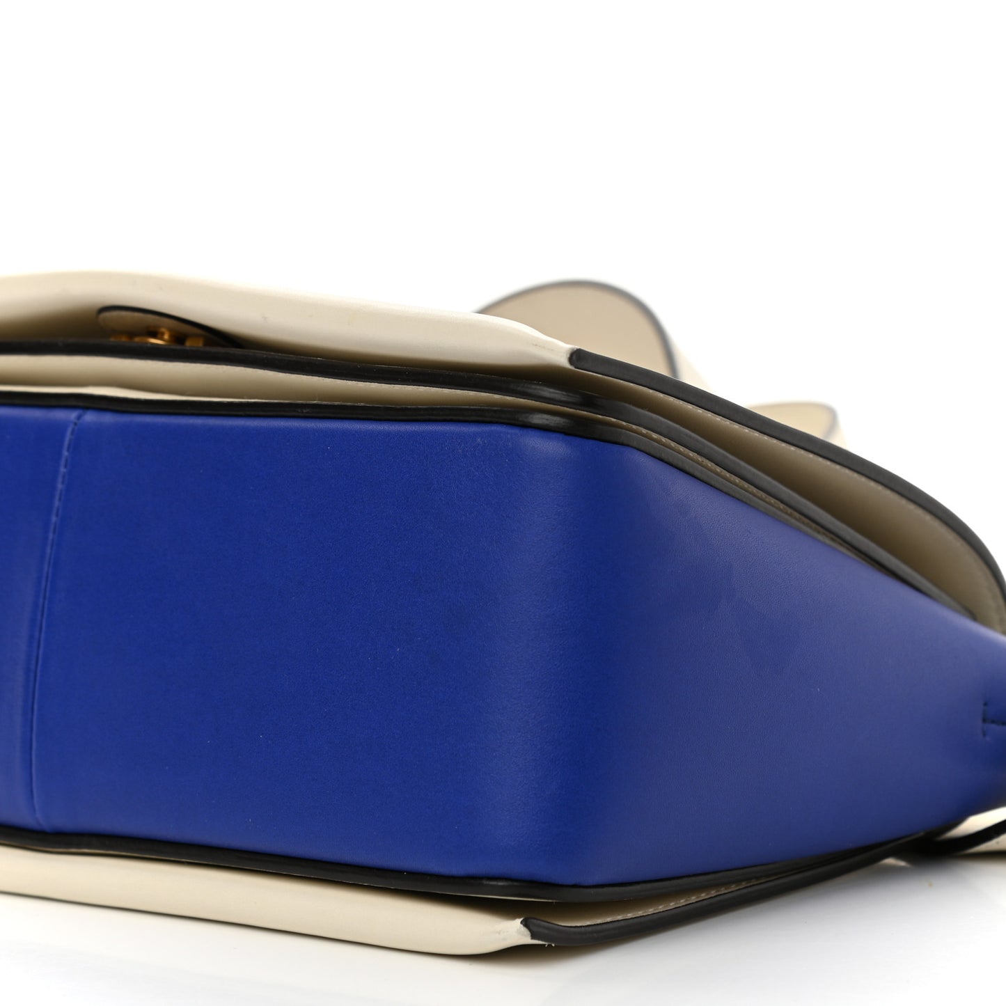 Shiny Smooth Calfskin Medium Frame Shoulder Bag Ivory Royal Blue