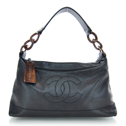 Chanel Caviar CC Wood Chain Hobo Black 1 of 9